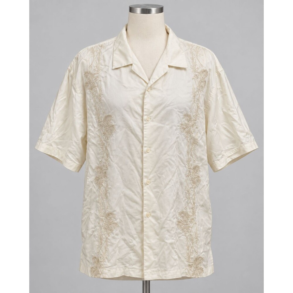 Tommy Bahama Mens XL Ivory 100% Linen Embroidered Camp Shirt Resort